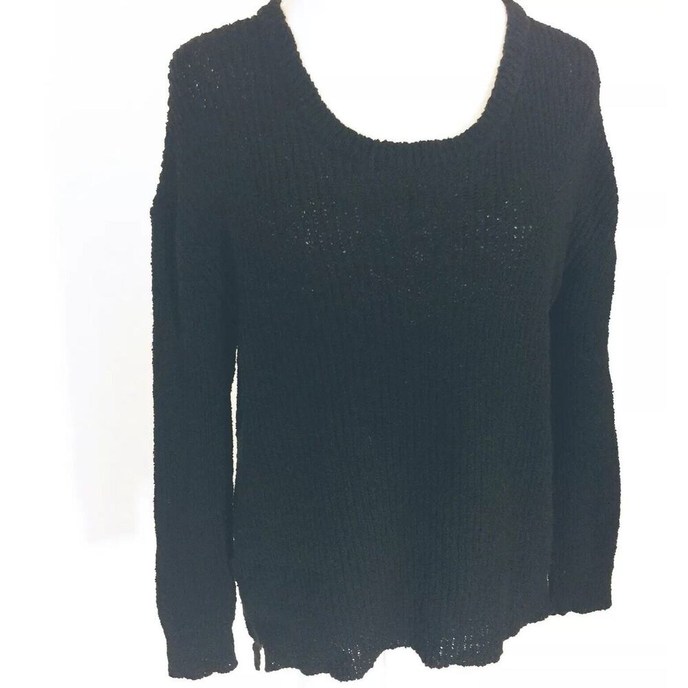 Soft Surroundings Womens Sweater Boxy Hi Lo Black Ribbed Size PS